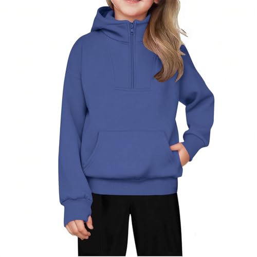 Girls Half Zip Fleece Sweatshirts Trendy Long Sleeve Crop Pullover Hoodies Outdoor Sports Hoodie with Thumb Hole