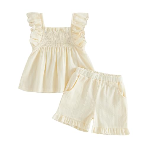 BemeyourBBs Summer Toddler Girl Clothes Baby Girl Ruffle Sleeveless Shirt