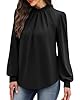 WIHOLL Blouses for Women Long Sleeve Tops Mock Neck Pleated Shirts Ladies Tops Business Loose Fit Size 22-24 Black #1