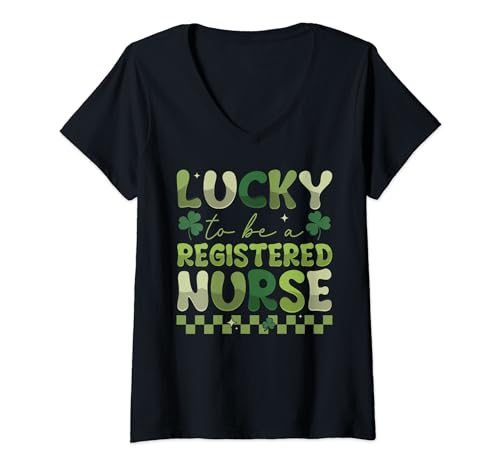 Mujer Lucky To Be A Registered Nurse Groovy St Patrick's Day Camiseta Cuello V
