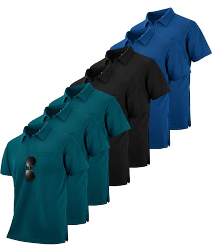 ZITY 7 Pack Mens Polo Shirts with Pocket Moisture Wicking Short Sleeve Outdoor Golf Athletic Work Multipack Shirts