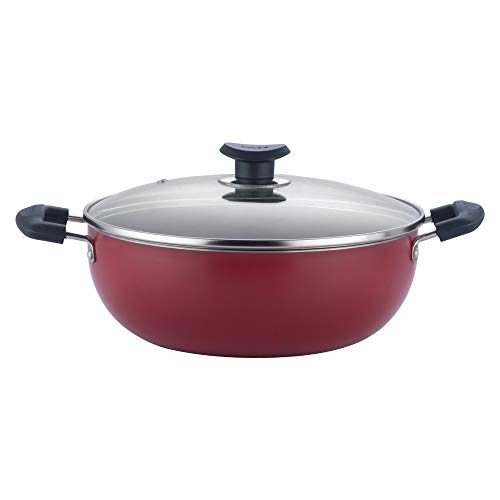 Vinod Zest Non-Stick Deep Kadai with Glass Lid- 26 cm, 4.1 LTR with Riveted and Virgin Bakelite Handle PFOA/Heavy Metal Free (Induction and Gas Stove Friendly)