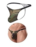 ohmydear Men's Sexy Leopard Print G-string Thong Underwear with Comfort Pouch Low Rise T-back Banana Hammock for Men Camouflage L