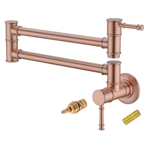 GICASA Pot Filler Faucet Wall Mounted, Double Joint Swing Arm Single Hole Pot Filler Faucet Red Copper, Two Handles Brass Folding Stretchable Kitchen Faucet Pot Filler Cover