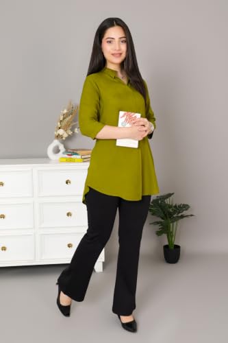 Image of Mlada Rayon Flare Top for Women | 3 /4th Sleeve Regular Fit and Flare Top | Women Office Tops Tunic | Western Long Shirt Top for Women | Shirt Collar Top for Women | Rayon Tunic Tops for Women Western