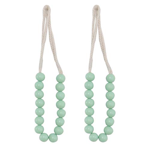 uxcell 2 Pack Curtain Tiebacks Curtain Holdbacks Window Wooden Beads Tie Backs Clips Decorative Rope Curtain Holdback Holder, Green