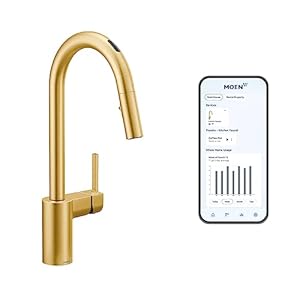 Moen Align Brushed Gold Smart Faucet Touchless Kitchen Faucet with Pull Down Sprayer, Modern Kitchen Sink Faucet with Voice Control and Power Boost, 7565EVBG