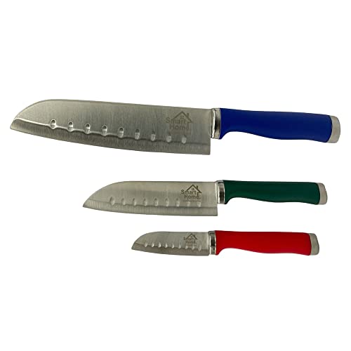 3-Piece Santoku Kitchen Knife Set with Carbon Stainless Steel Blades