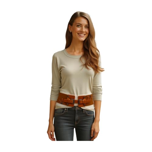 Women Fashion Brown Wide Elastic Belt Hip Waist Silver Double Buckle Texas Star Charms S M z189