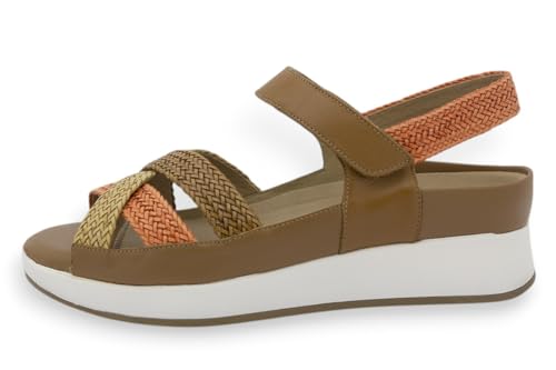 PieSanto - 260425 Sandalia Plantilla Extraíble Trenzado Tan-Naranja-Ginger para: Mujer talla: 40