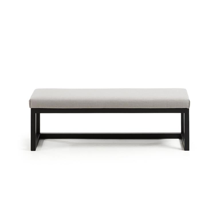 Upholstered Bench with Black Metal Frame, Light Grey Modern upholstered Bench, Light Grey Fabric Cushion, Black Metal Frame Base,-image-34