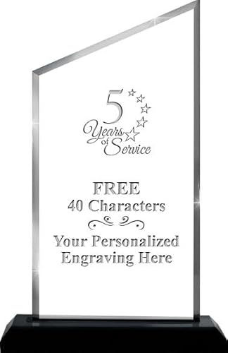 Crown Awards Personalized Acrylic Trophy, 8" Engraved 5 Years of Service Incline Slant Acrylic Award Prime