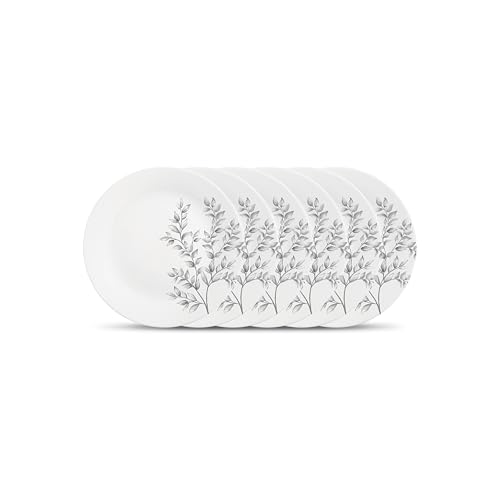 Image of La Opala Diva Pearl Collection Opal Glass Crockery | Quarter Plate Set of 6 | Dusky Vines Design | for Snacking & Gifting | Microwave Safe | 100% Vegetarian | Extra Strong | Light & White