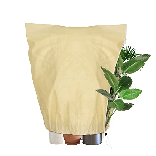 Winterschutz für Pflanzen,120x180cm Verdicken Frostschutz Pflanzensack mit Reißverschluss Zugband,Atmungsaktiv Kübelpflanzen Winter Pflanzenschutzsack für Olivenbaum Palmen,Wiederverwendbar Beige Cover