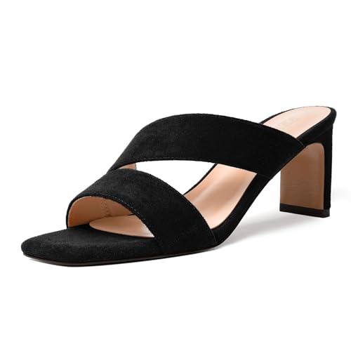 FEMSTEP Womens Evening Suede Dress Open Toe Slip On Block Mid Heel Heeled Sandals 2.5 Inch