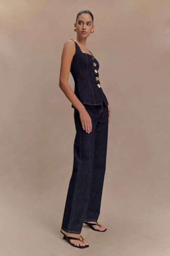 Mandonce Two Piece Denim Set Button Down Denim Vest and Straight Leg Jeans Business Casual Outfits Pants Suit Dressy Casual4