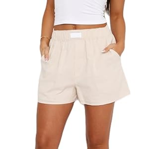Amuver Women Solid Boxer Shorts Summer Loose Fit Lounge Short Y2k Cute Casual Pajama Bottoms with Pockets