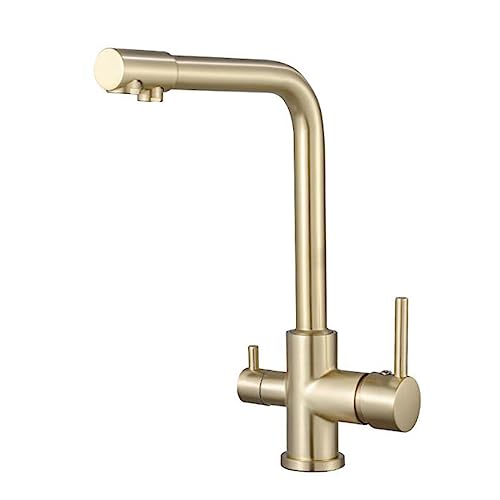 Grifo de cocina de 3 vías en acero inoxidable oro cepillado para fregadero