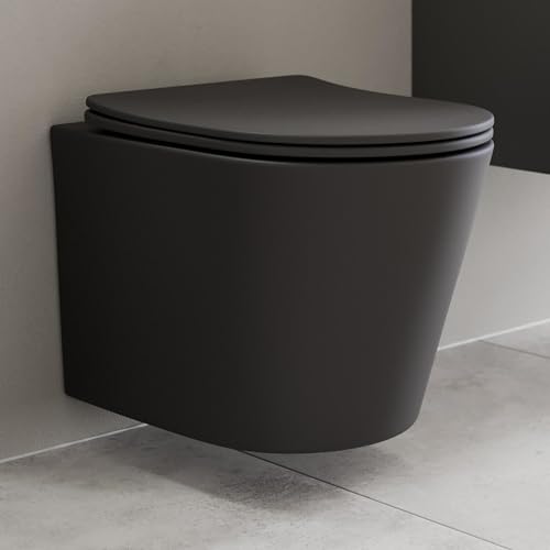 Modern Slim D-Shape WC Toilet Seat Bathroom Soft Close Top Fix Hinges Black