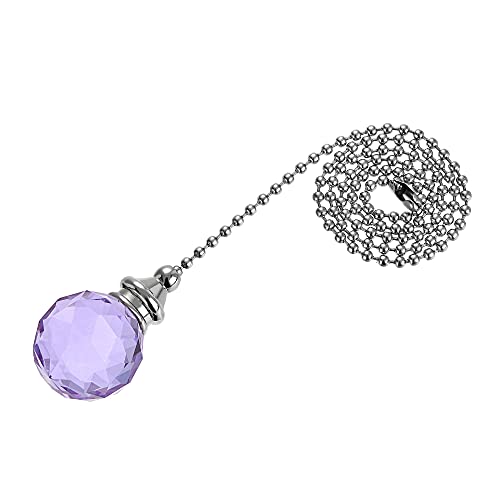 Image of uxcell Ceiling Fan Pull Chain, 20 Inch Nickel Finish Chain Ornament Extension, 30mm Purple Crystal Ball Pendant