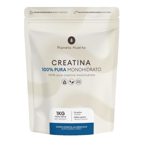 PLANETA HUERTO | Creatina Monohidratada en Polvo 1 kg, 100% Puro Monohidrato de Creatina, 333 Dosis, Sin Sabor y Sin Aditivos, GMO Free, Fácil Disolución, con Cazo Dosificador, Creatine Monohydrate