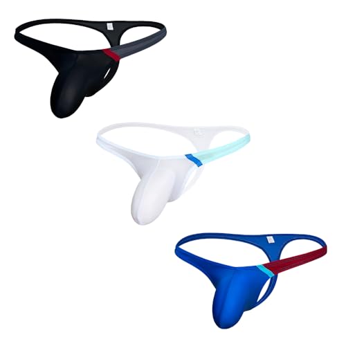 COMLIFE Men's 3-Pack Fashion Classic Clashing Color System Thong Sexy Low Waist Stretchy Underwear M