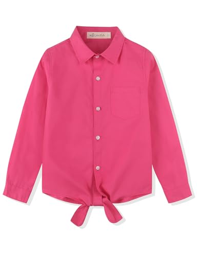 Image of Noomelfish Girls Long Sleeve Button Down Shirt Tie Front Western Tops Cowgirl Outfit (5-14 Years)