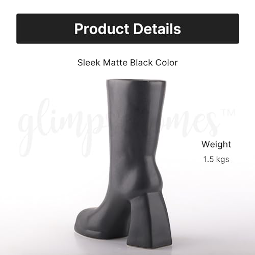 Image of Glimpse Homes Boot Vase | Modern & Minimalist | 11 inch Ceramic Flower Vase (Matte Black)