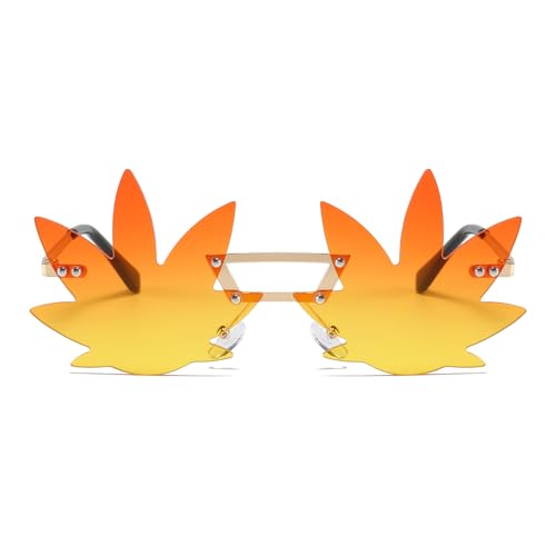 LJCZKA Maple Leaf Shape Sunglasses Women Men - Rimless Funky Glasses Rave Festival Party Halloween Christmas Accessories2