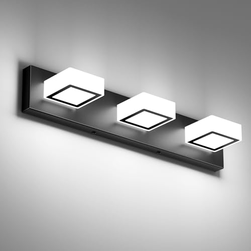 Image of Ralbay Black Bathroom Vanity Lights 24inch Metal Acrylic LED Modern Bathroom Wall Lighting Fixtures Over Mirror Matte Black (White Light 6000K, Non-dimmable)