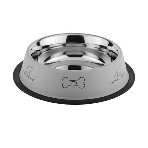 Image of Combo of Anti-Skid Feeding Bowls for Dogs, Cats & Puppy Pet Bowl Pack 2 Stainless Steel Pet Bowl (700 ml Each, Grey & Rust Pink)