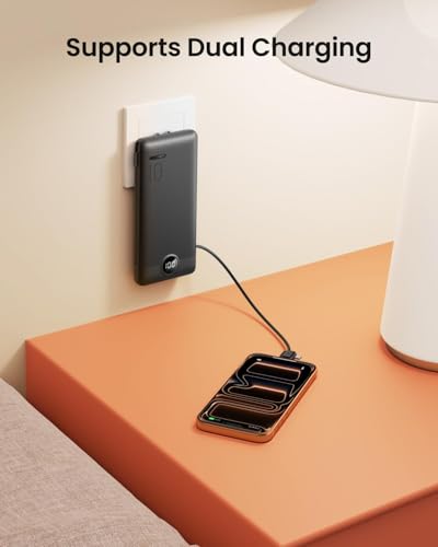 Image of Portable Charger with Wall Plug, Slim USB C Power Bank with Built-in Cables, 10000mah LED Display External Battery Pack Compatible with iPhone /Android & More (Black)