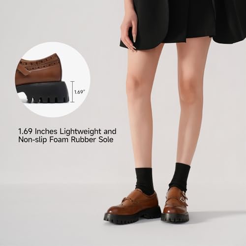 Image of BEAU TODAY Chunky Loafers for Women, Women's Leather Platform Loafers, Lug Sole Tassel Slip On Loafers Shoes Brogues Wingtip Casual Business Shoes Comfortable Dressy