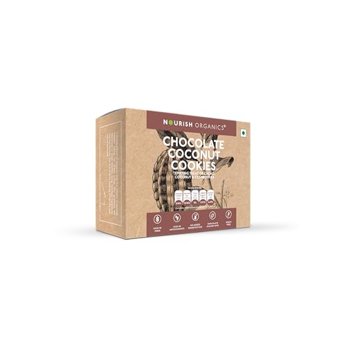 Image of Nourish Organics Chocolate Coconut Cookies | Wholesome Chocolaty Cookies with Coconut | Made with Cocoa, Oats & Cashews | High Fibre Snack | No Refined Sugar | 120g Pack