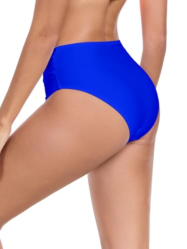 Women's Mid Waisted Bikini Bottom Ruched Bathing Suit Bottoms Moderate Coverage Swim Bottoms4