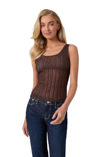 GUESS Womens Sleeveless Audrey Sheer Lurex Top, Dark Coffee Multi, Medium