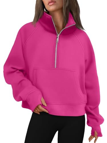 AUTOMET Womens Half Zip Cropped Fleece Hoodie