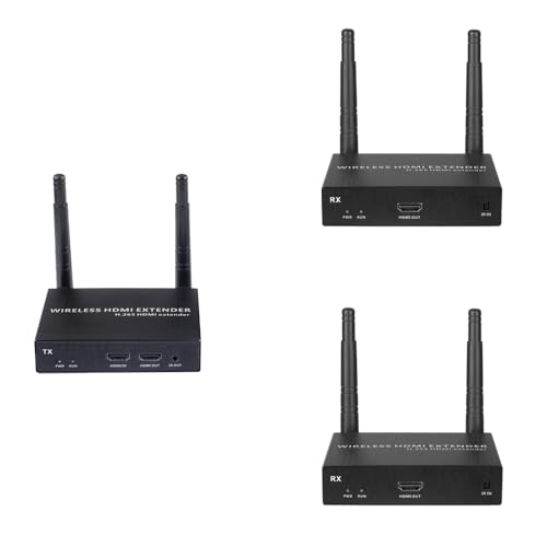 EXVIST 4K@30FPS bezprzewodowy zestaw przedłużający HDMI z 2 odbiornikami, kodowanie H.265, zasięg 328 stóp, obsługa podczerwieni, bezprzewodowy nadajnik HDMI do komputera, laptopa, PS4, HDTV