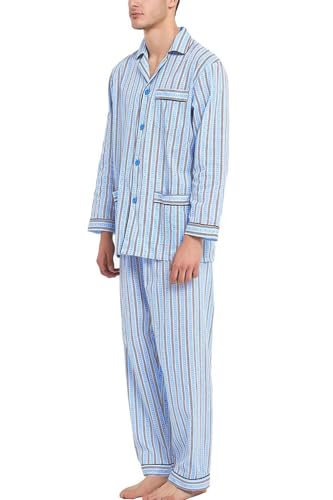 Image of GLOBAL Mens Pajamas Set, 100% Cotton Woven Drawstring Sleepwear Set with Top and Pants /Bottoms