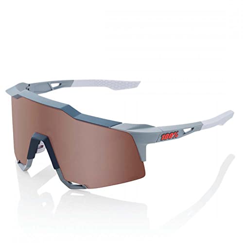 Image of 100% SPEEDCRAFT Sport Performance Cycling Sunglasses (Soft Tact Stone Grey - HiPER Crimson Silver Mirror Lens)