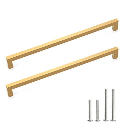 Redunest 2 Pack 12-3/5 Inch Gold Cabinet Pulls, Square Drawer Handles