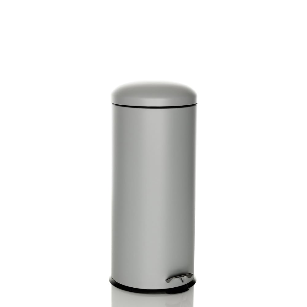 hjh OFFICE Mülleimer 30 Liter CLEAN VIII Metall Abfalleimer luftdicht schließend, hygienischer Treteimer 30L Grau, 741101
