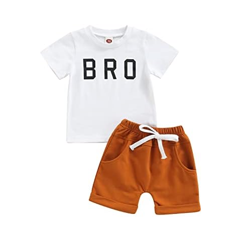 wdehow Infant Toddler Baby Boys Summer Clothes Bro Babe Letter Short Sleeve T-Shirt Tops Shorts Set 2-Piece Outfit (White, 12-18M) Cover