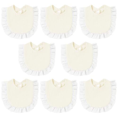 8 Pack Baby Drool Bibs Set - Soft Muslin Bandana Bibs with Flounce Lace & Adjustable Snap