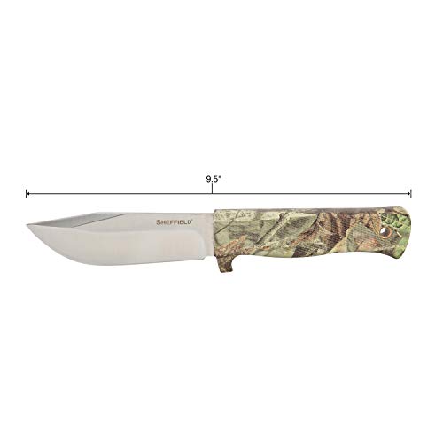 Sheffield 12185 Bax Camo Fixed Blade Hunting Knife With 4.5 Drop Point Blade, Full Tang, Camouflage Slip-Resistant Handle, For Skinning Game, Camping, Defense, & More #TOP1