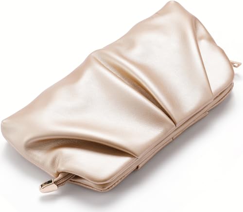 Image of Women Clutch Bag Dressy Formal Handbag Pleated PU Clutch Purse Detachable Chain