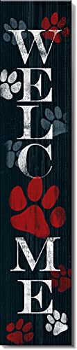 Image of Spoontiques Pawprint Welcome Porch Sign - Decorative Home Decor Wooden Signs - Rustic Outdoor Decoration - Durable and Weatherproof - Entryway Decoration - 8 inch x 40 inch
