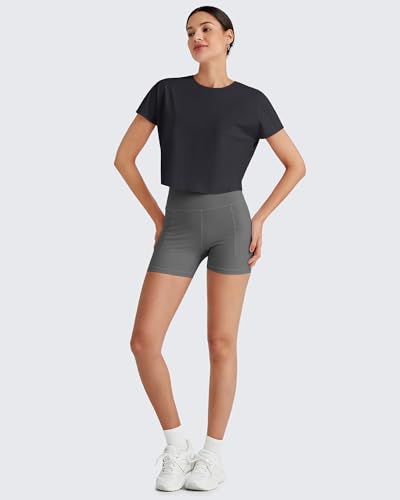 G4Free Workout Tops for Women Short Sleeve Loose Fit Yoga Shirts Summer Breathable Wicking Running Gym Athletic Tees(Black,XS) — view 5