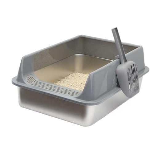 Katzenklo Edelstahl | 30x40cm Metall Katzentoilette | Spritzwassergeschützt Katzenklos mit Sandleck Pedal | Vertiefen Edelstahl Katzen Toilette...