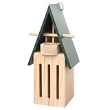 yeeplant Schmetterlingshaus, 4,7 x 3,5 x 27,9 cm / 12 x 9 x 28 cm Garten Insektenhaus, Holz Schmetterling Futterspender, Outdoor Lebensraum Grün & Holz, inklusive Futterschale und Metall-Aufhängering